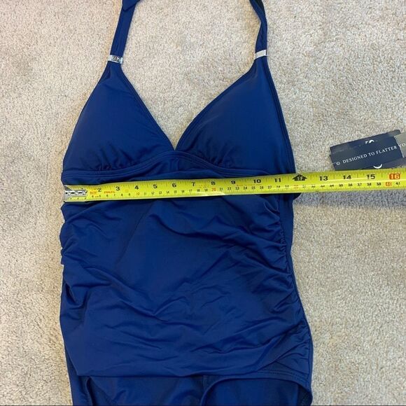 Chaps Ralph Lauren NWT ink blue one piece halter top slimming swimsuit size 8 - Picture 10 of 12